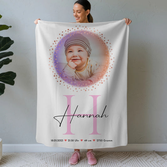 Personalisierte Babydecke Mit Namen, Foto & Geburtsdaten