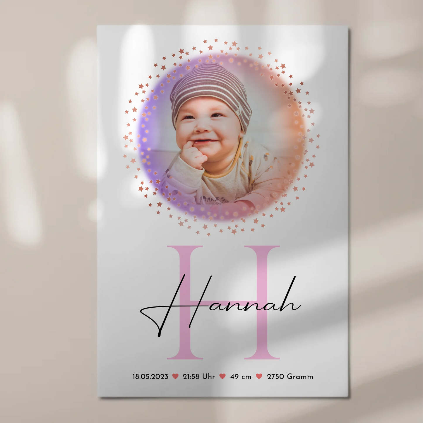 Fotoboard Magnet Wandbild Geburt Baby mit Namen Foto & Geburtsdaten