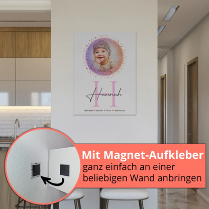 Fotoboard Magnet Wandbild Geburt Baby mit Namen Foto & Geburtsdaten