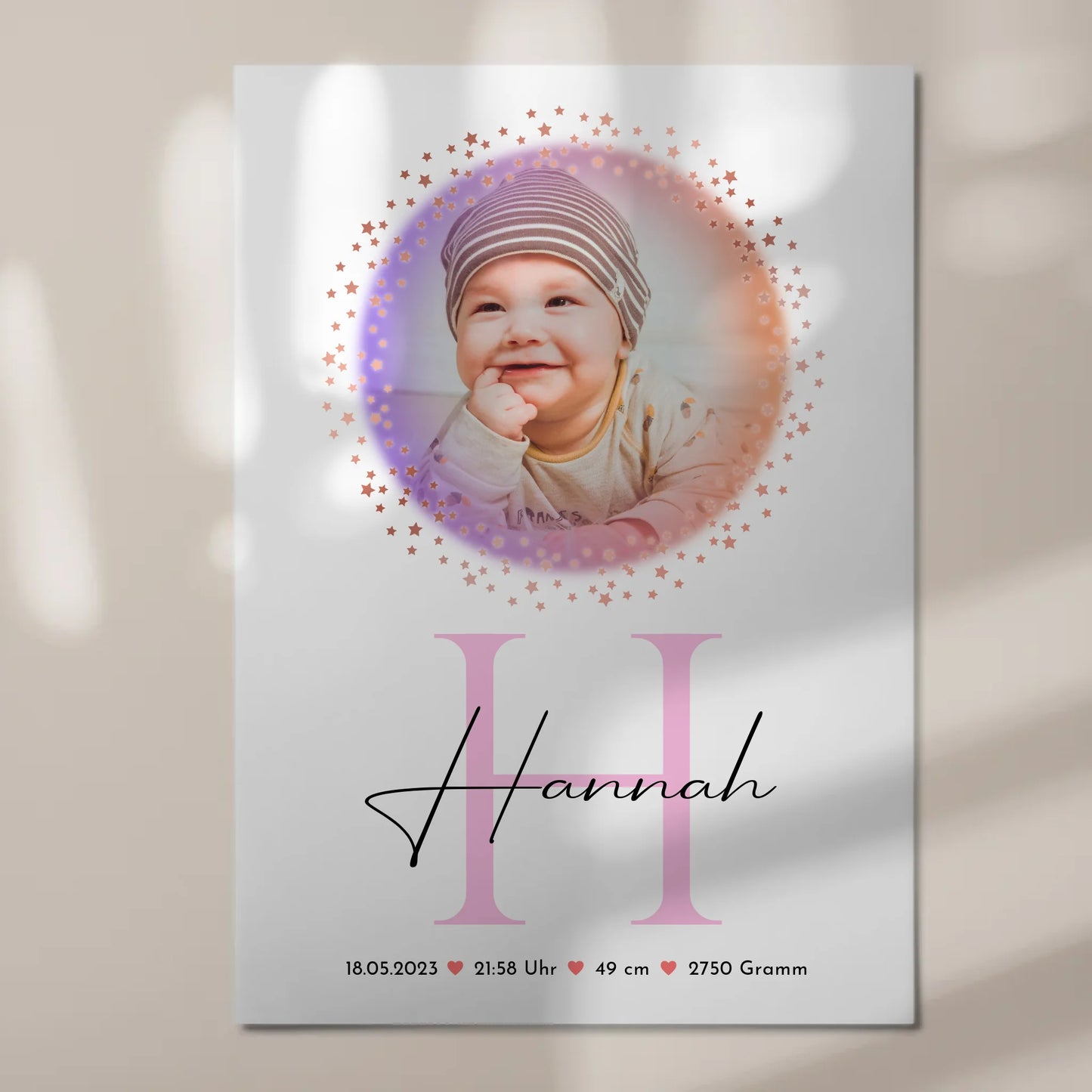 Fotoboard Magnet Wandbild Geburt Baby mit Namen Foto & Geburtsdaten