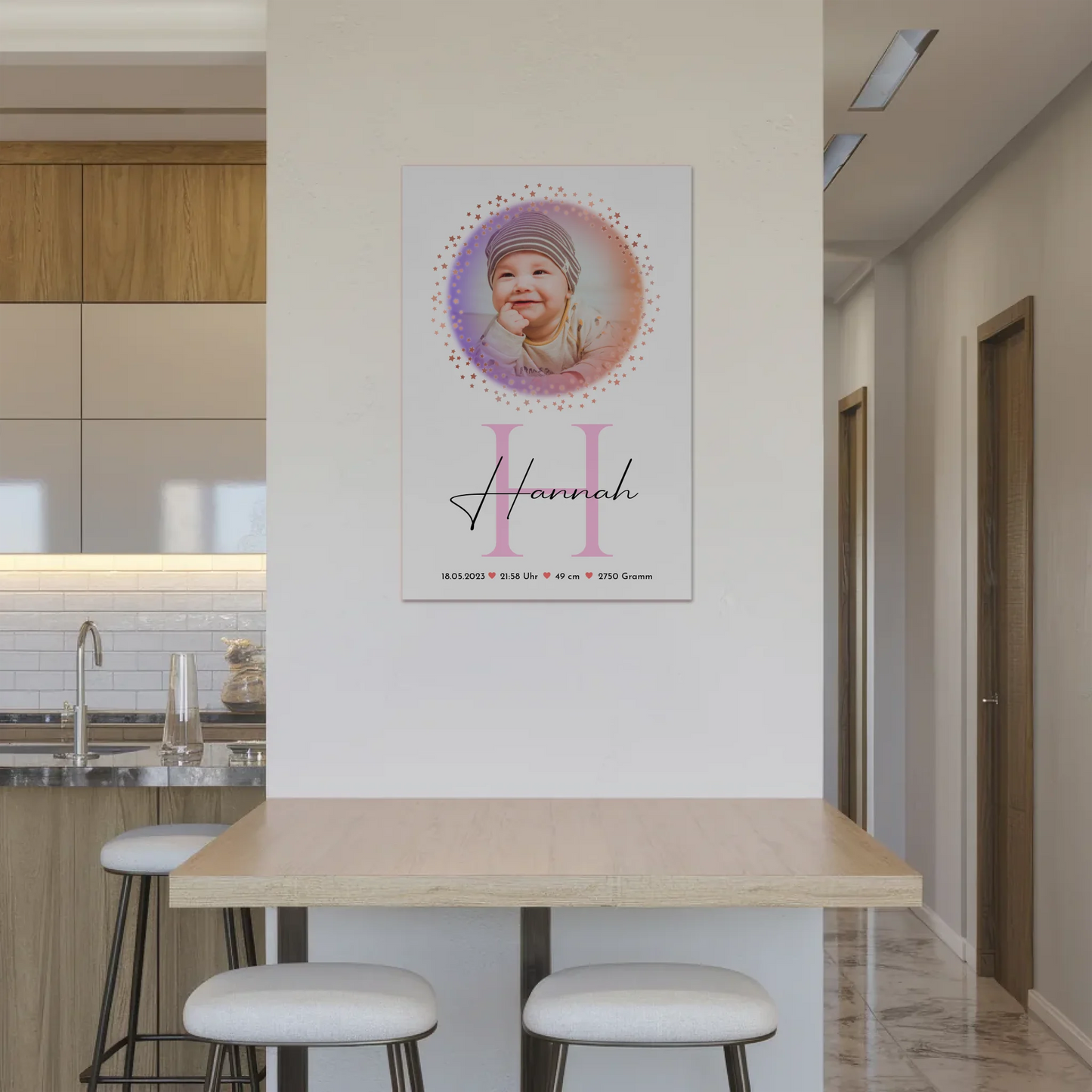 Fotoboard Magnet Wandbild Geburt Baby mit Namen Foto & Geburtsdaten