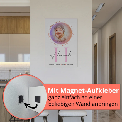 Fotoboard Magnet Wandbild Geburt Baby mit Namen Foto & Geburtsdaten