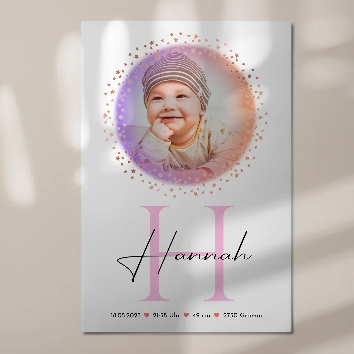 Fotoboard Magnet Wandbild Geburt Baby mit Namen Foto & Geburtsdaten