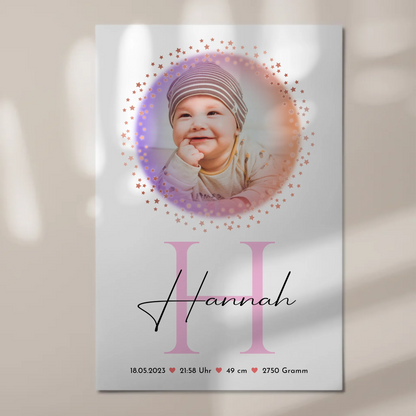 Fotoboard Magnet Wandbild Geburt Baby mit Namen Foto & Geburtsdaten