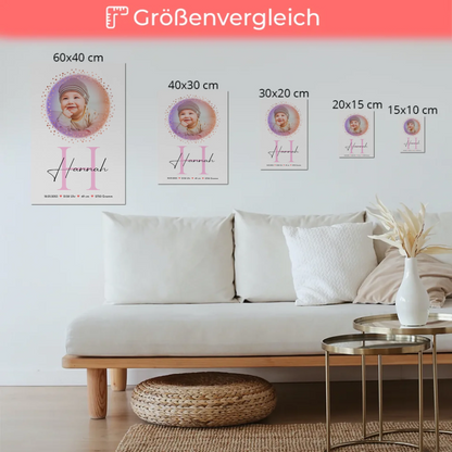Fotoboard Magnet Wandbild Geburt Baby mit Namen Foto & Geburtsdaten