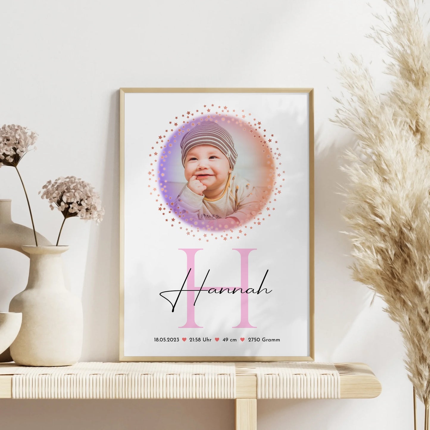 Geburtsdaten Poster für Baby mit Namen, Foto & Initiale