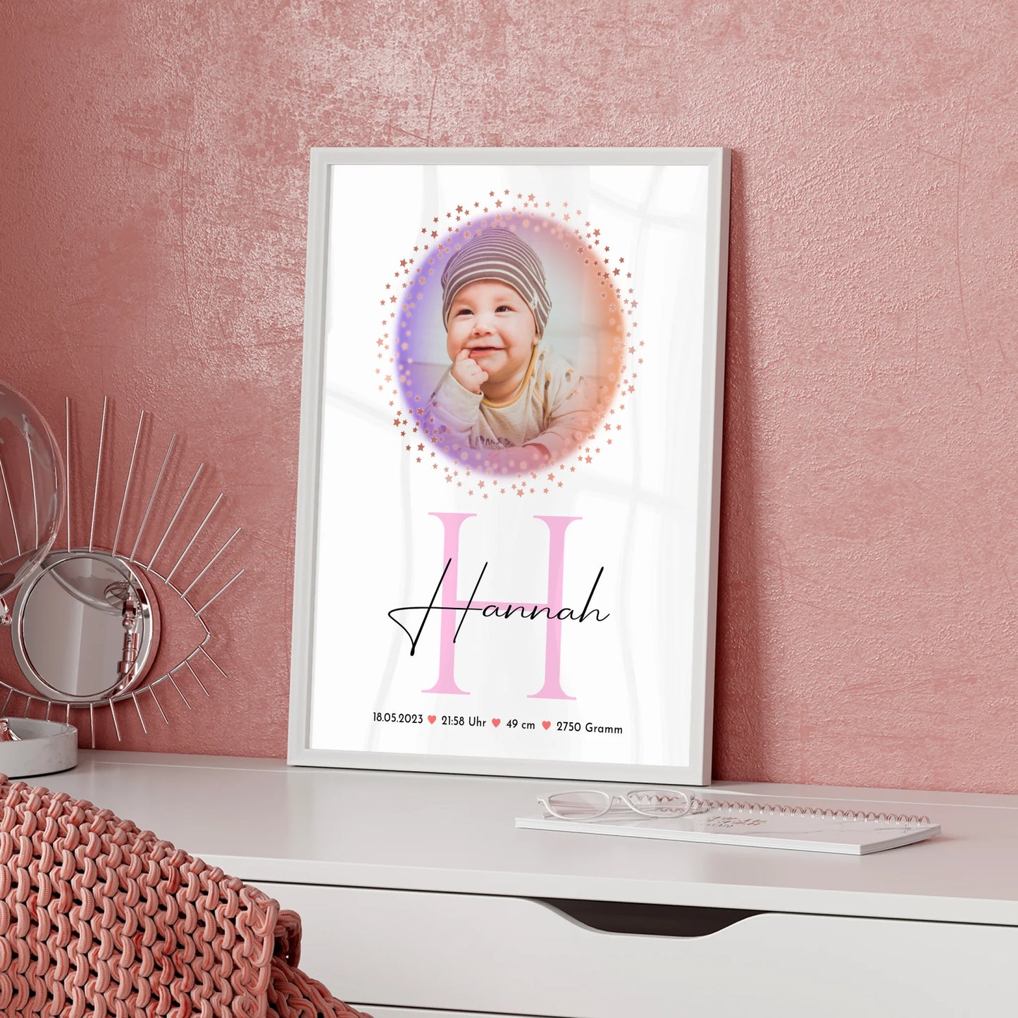 Geburtsdaten Poster für Baby mit Namen, Foto & Initiale