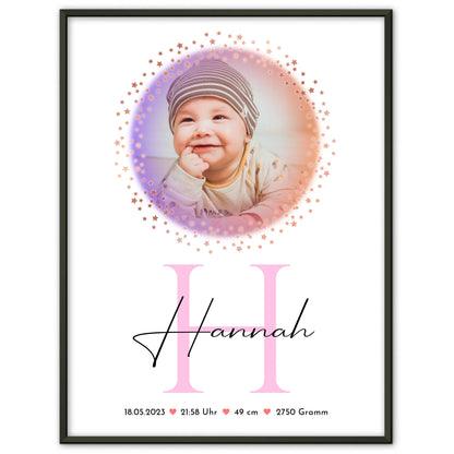 Geburtsdaten Poster für Baby mit Namen, Foto & Initiale