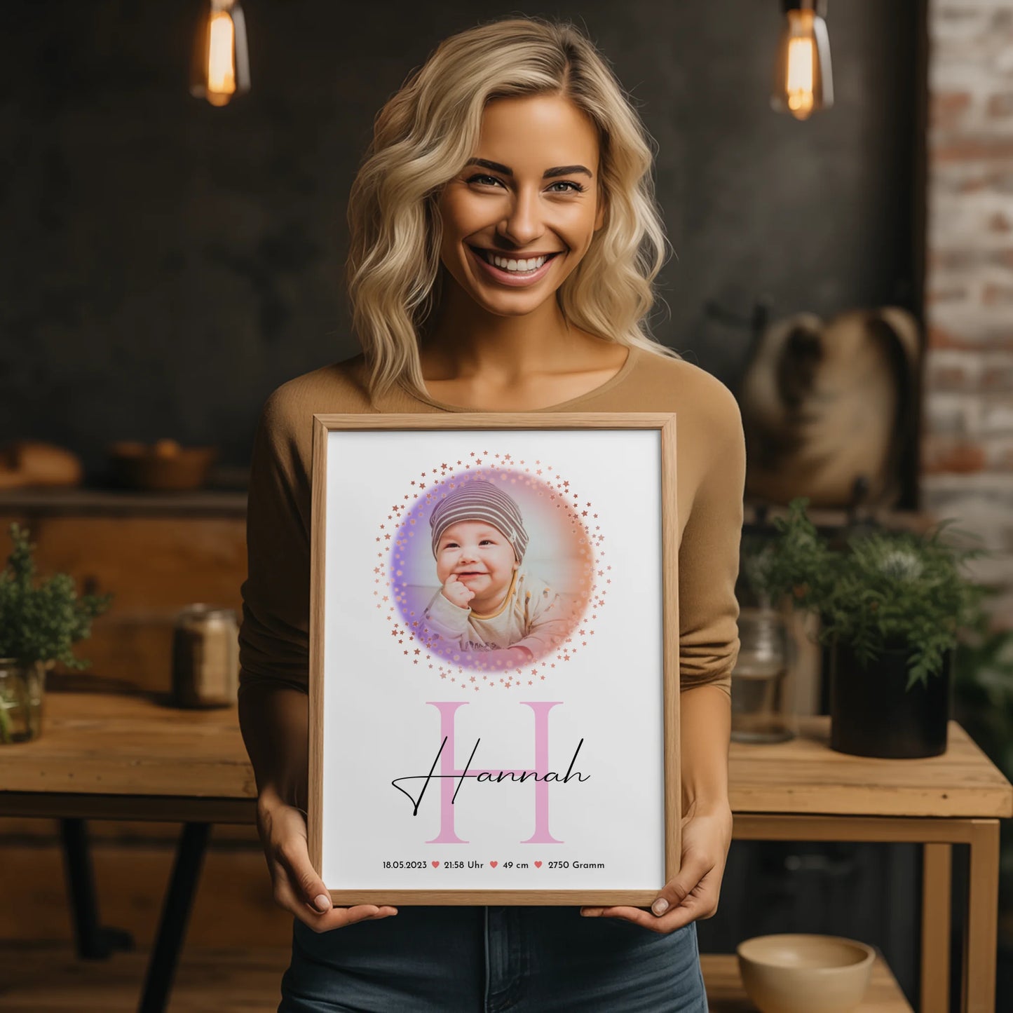 Geburtsdaten Poster für Baby mit Namen, Foto & Initiale
