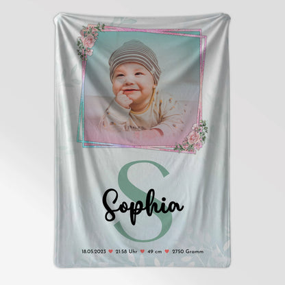 Personalisierte Babydecke Mit Namen mit Foto, Geburtsdaten, Initiale & Name