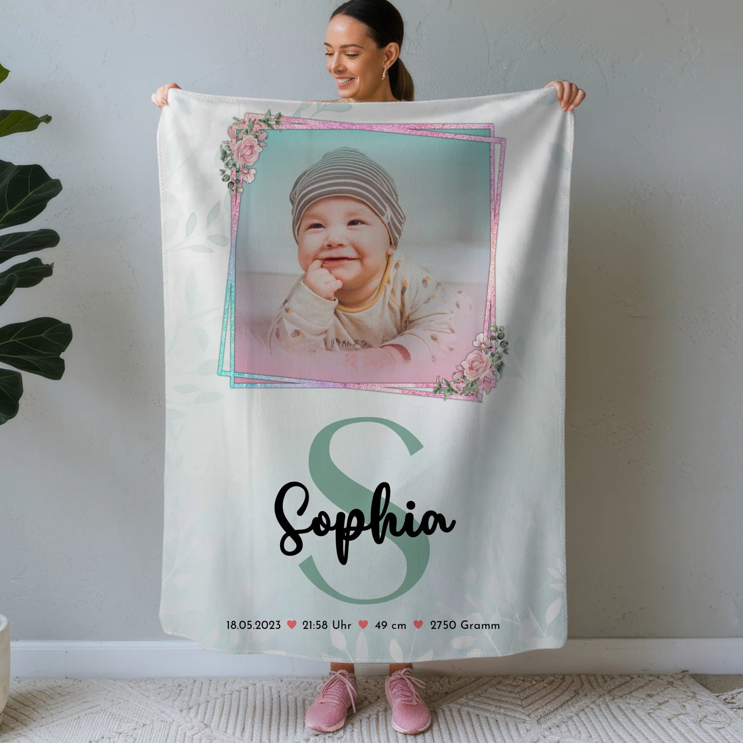 Personalisierte Babydecke Mit Namen mit Foto, Geburtsdaten, Initiale & Name