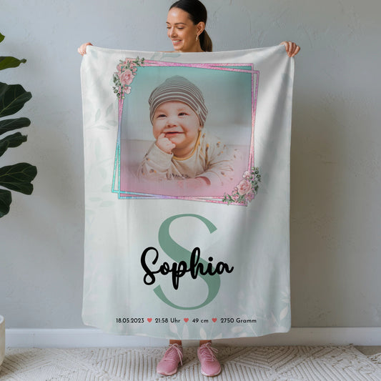 Personalisierte Babydecke Mit Namen mit Foto, Geburtsdaten, Initiale & Name