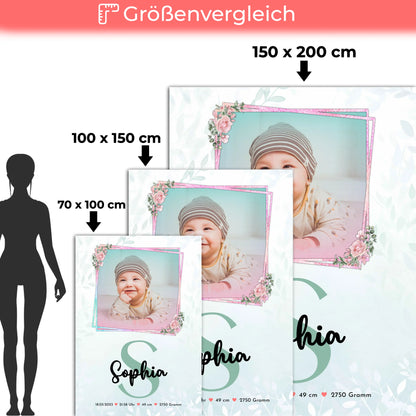 Personalisierte Babydecke Mit Namen mit Foto, Geburtsdaten, Initiale & Name