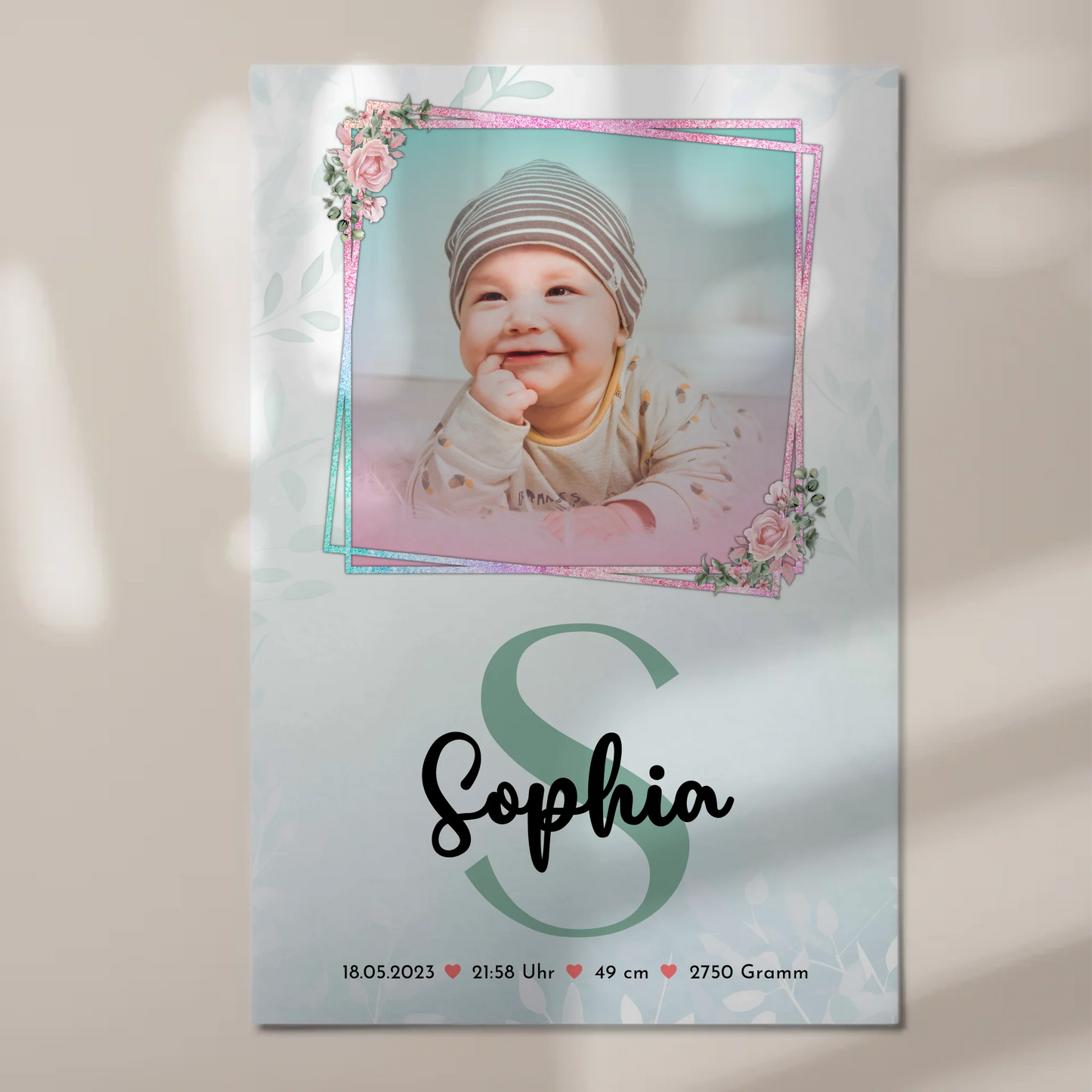 Magnetposter Fotoboard Geburt Baby mit Foto, Name und Geburtsdaten personalisierbar