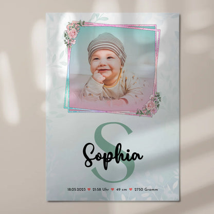 Magnetposter Fotoboard Geburt Baby mit Foto, Name und Geburtsdaten personalisierbar