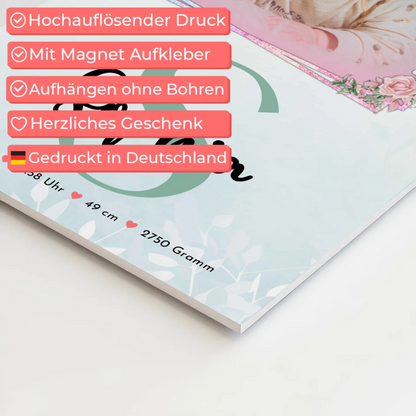 Magnetposter Fotoboard Geburt Baby mit Foto, Name und Geburtsdaten personalisierbar