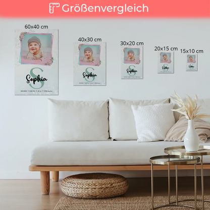 Magnetposter Fotoboard Geburt Baby mit Foto, Name und Geburtsdaten personalisierbar