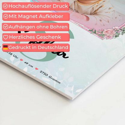Magnetposter Fotoboard Geburt Baby mit Foto, Name und Geburtsdaten personalisierbar