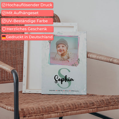 Leinwand Fotocollage Großes Bild Aus Vielen Kleinen zur Geburt Baby mit Foto