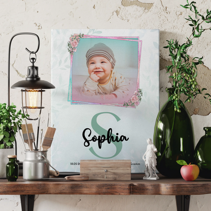 Leinwand Fotocollage Großes Bild Aus Vielen Kleinen zur Geburt Baby mit Foto