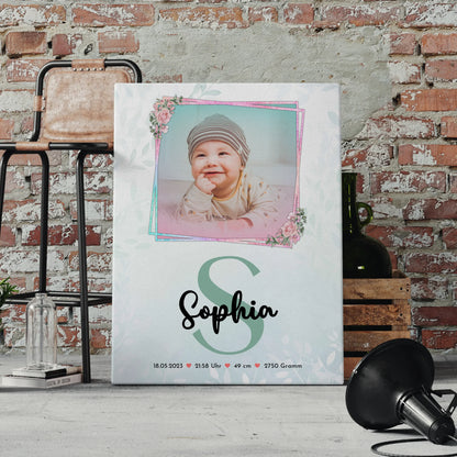 Leinwand Fotocollage Großes Bild Aus Vielen Kleinen zur Geburt Baby mit Foto