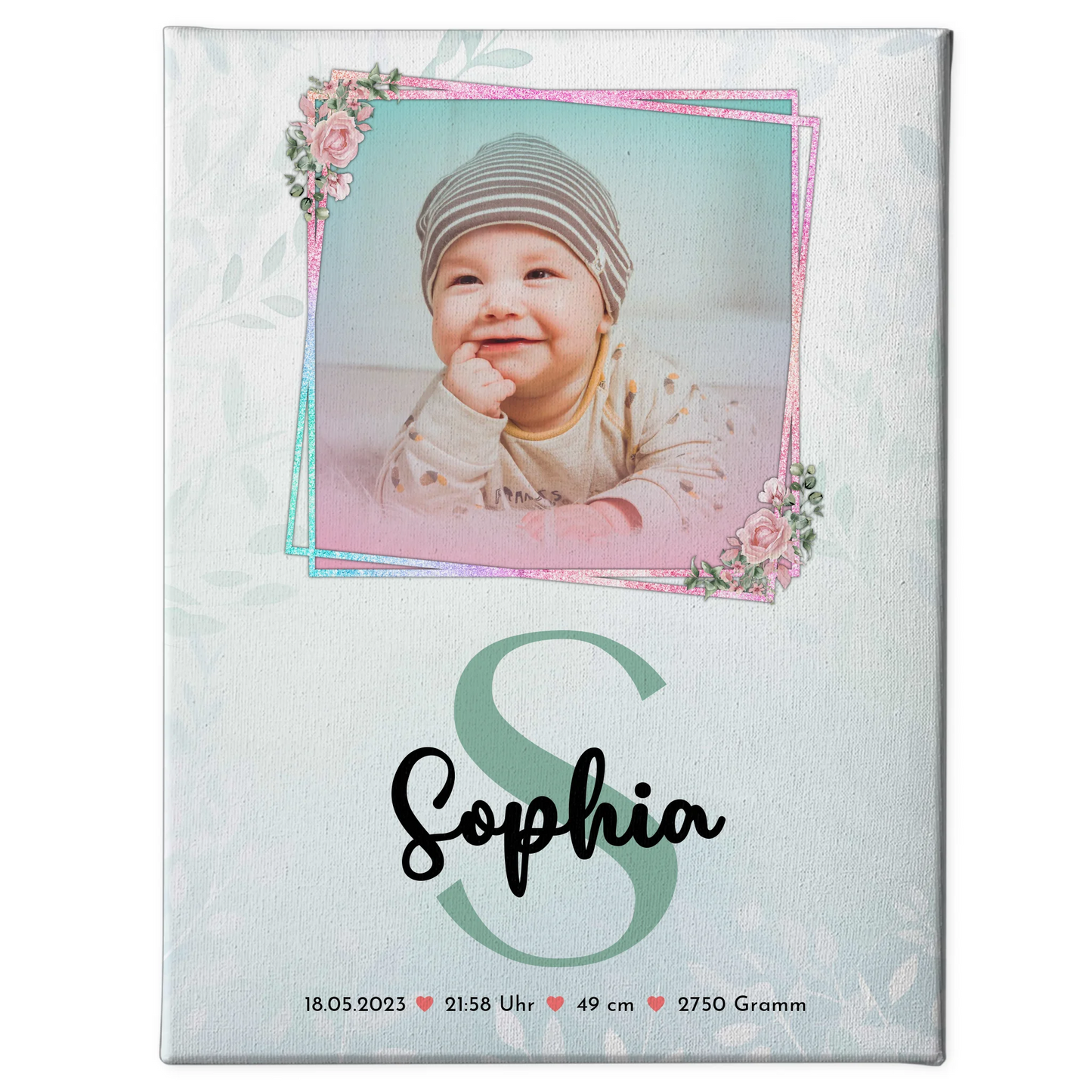 Leinwand Fotocollage Großes Bild Aus Vielen Kleinen zur Geburt Baby mit Foto