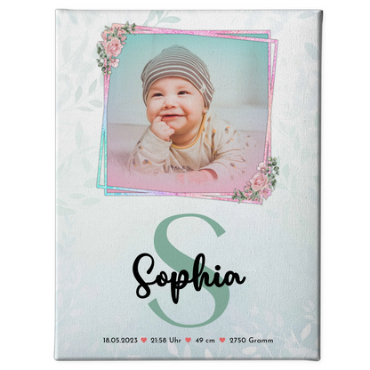 Leinwand Fotocollage Großes Bild Aus Vielen Kleinen zur Geburt Baby mit Foto