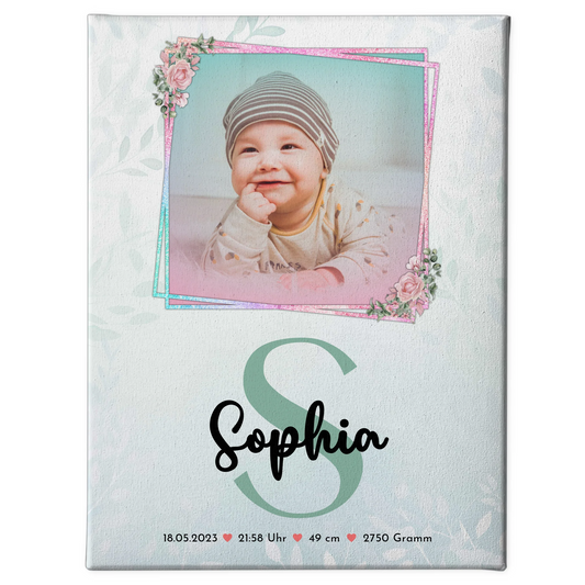 Leinwand Fotocollage Großes Bild Aus Vielen Kleinen zur Geburt Baby mit Foto