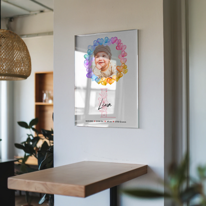 Foto Acrylglas zur Geburt Baby mit Namen, 1 Foto und Geburtsdaten personalisiert