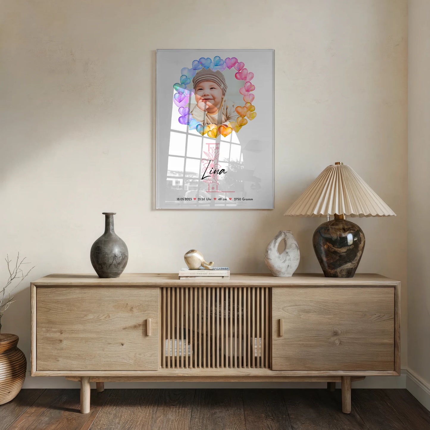 Foto Acrylglas zur Geburt Baby mit Namen, 1 Foto und Geburtsdaten personalisiert