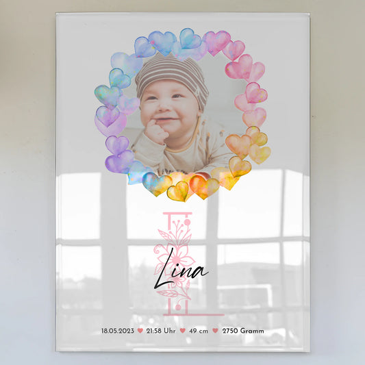 Foto Acrylglas zur Geburt Baby mit Namen, 1 Foto und Geburtsdaten personalisiert