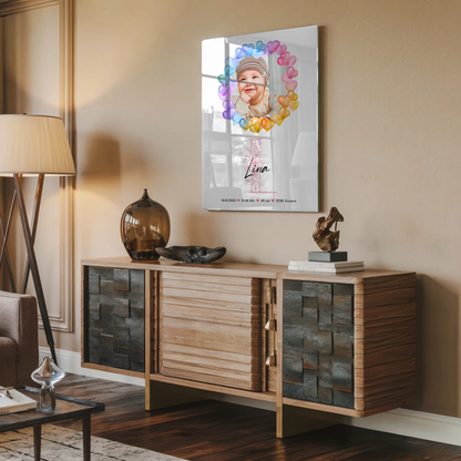 Foto Acrylglas zur Geburt Baby mit Namen, 1 Foto und Geburtsdaten personalisiert