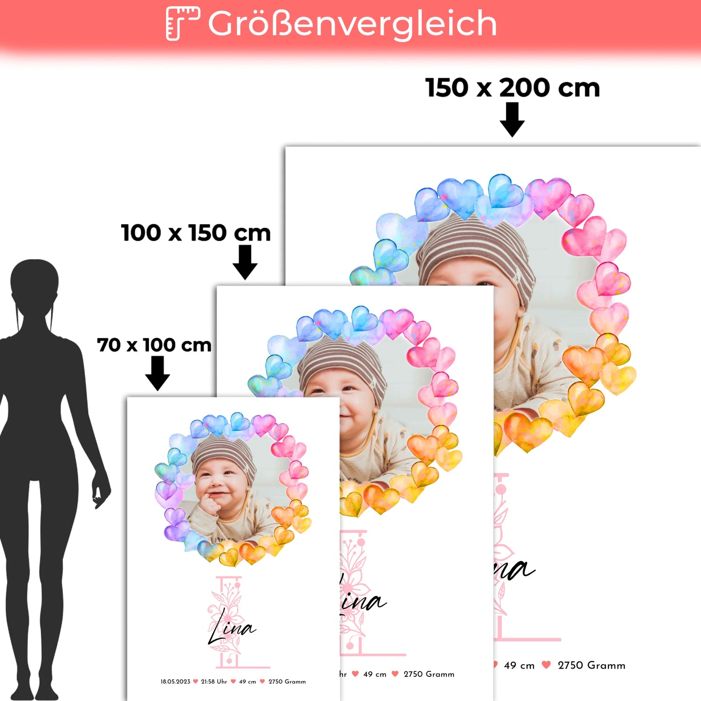 Krabbeldecke Mit Namen personalisiert Baby Geburt mit Foto, Initial & Geburtsdaten