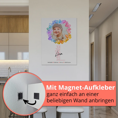 Fotoboard Magnet Wandbild Geburt Baby mit Namen und Foto personalisiert mit Geburtsdaten