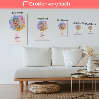 Fotoboard Magnet Wandbild Geburt Baby mit Namen und Foto personalisiert mit Geburtsdaten