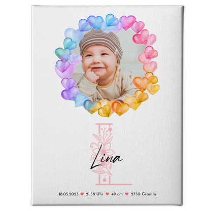 Leinwand Collagen Erstellen Geburt Baby mit Namen und Foto, Geburtsdaten & Initiale
