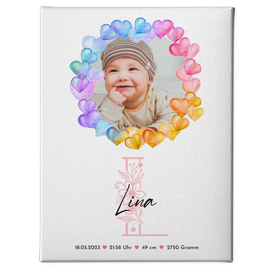 Leinwand Collagen Erstellen Geburt Baby mit Namen und Foto, Geburtsdaten & Initiale