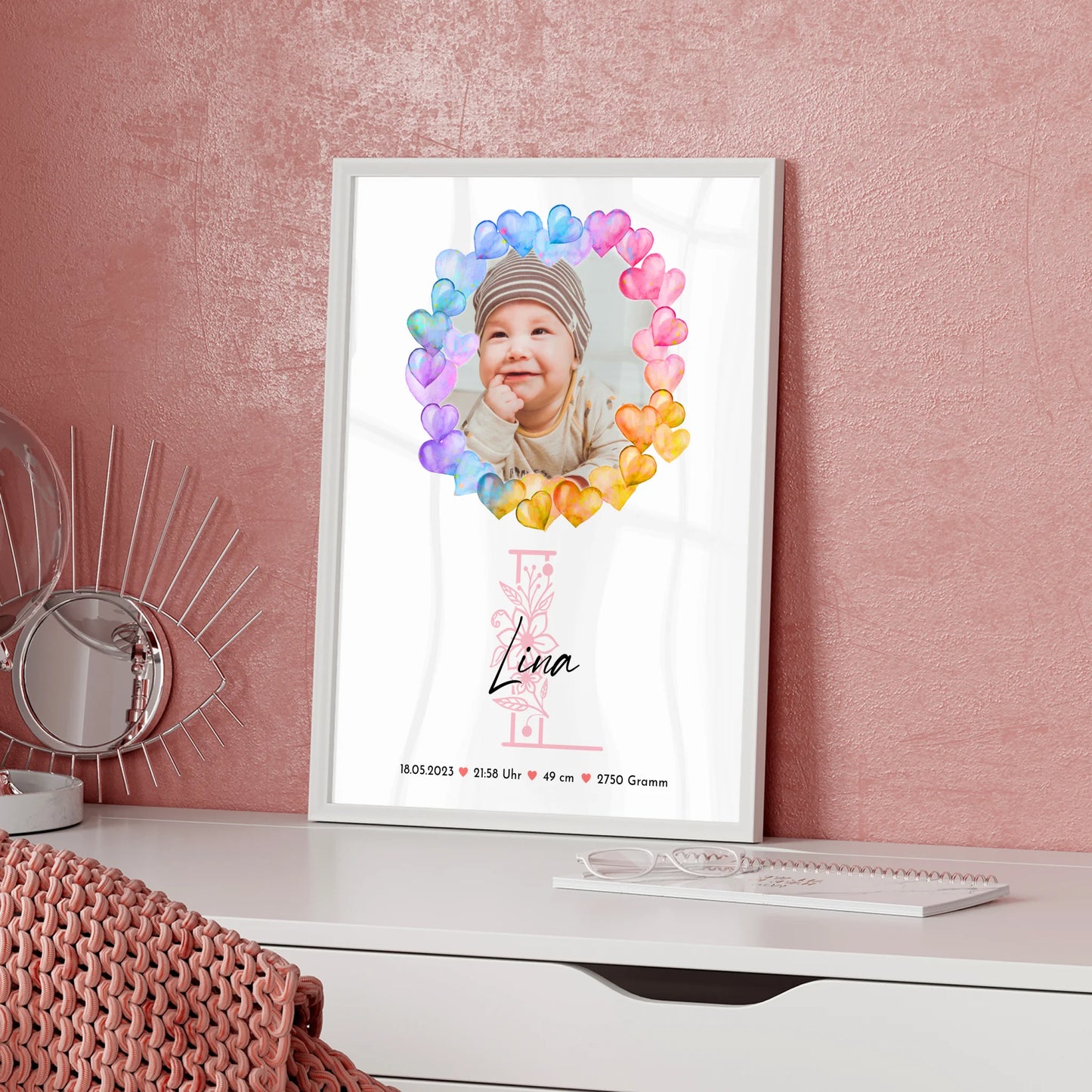 Poster Mit Geburtsdaten Baby mit Namen & Foto personalisiert mit Gewicht Größe Uhrzeit