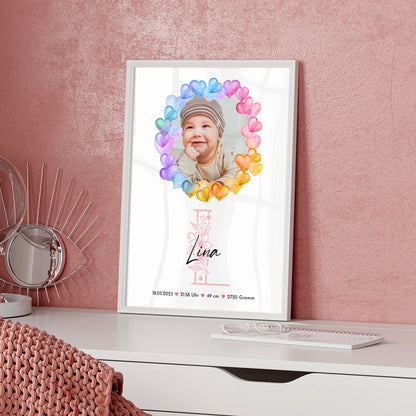 Poster Mit Geburtsdaten Baby mit Namen & Foto personalisiert mit Gewicht Größe Uhrzeit