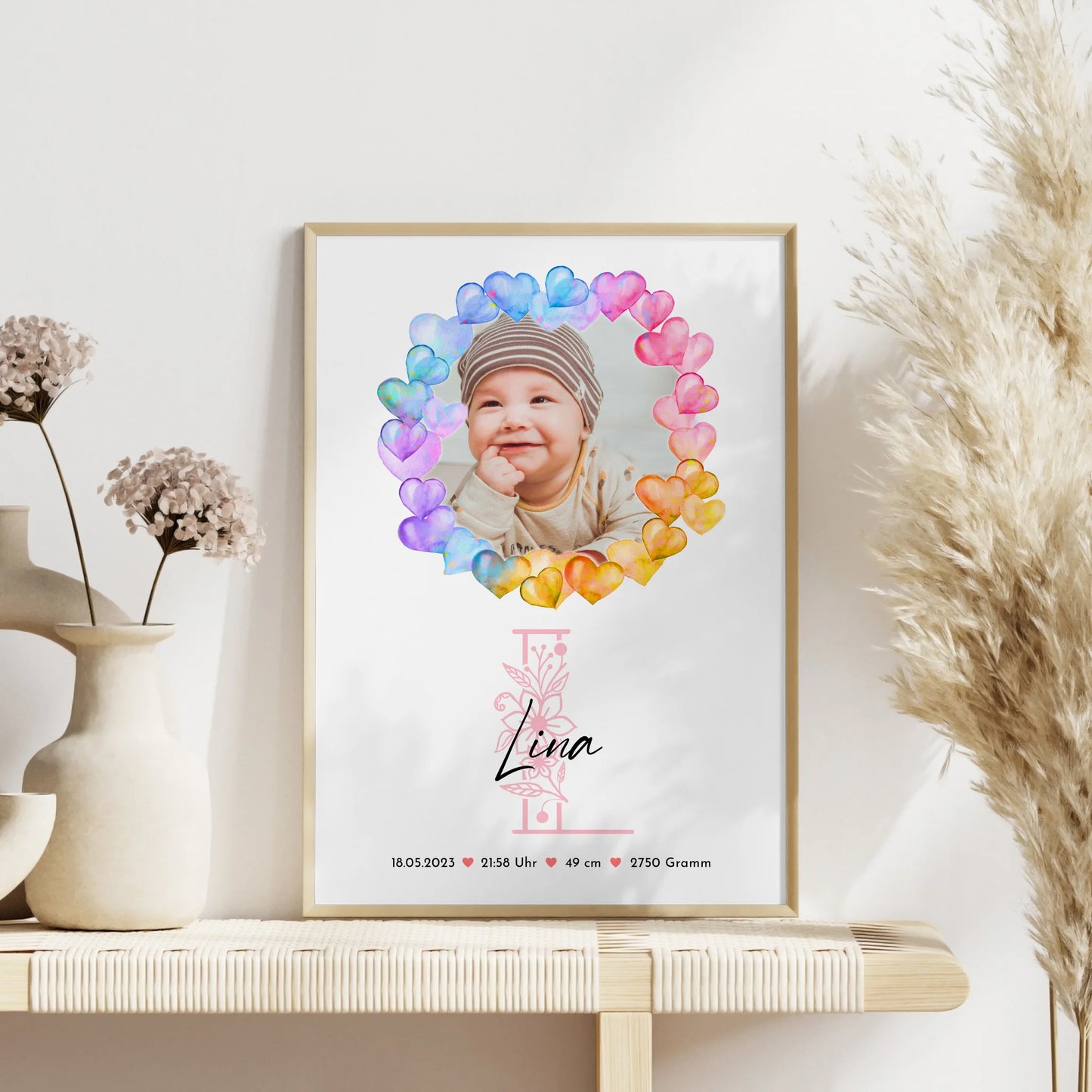 Poster Mit Geburtsdaten Baby mit Namen & Foto personalisiert mit Gewicht Größe Uhrzeit