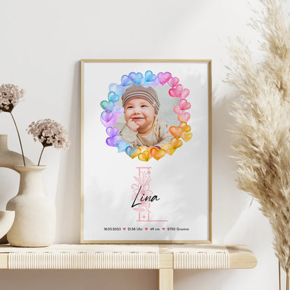 Poster Mit Geburtsdaten Baby mit Namen & Foto personalisiert mit Gewicht Größe Uhrzeit