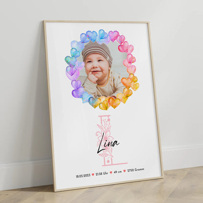 Poster Mit Geburtsdaten Baby mit Namen & Foto personalisiert mit Gewicht Größe Uhrzeit