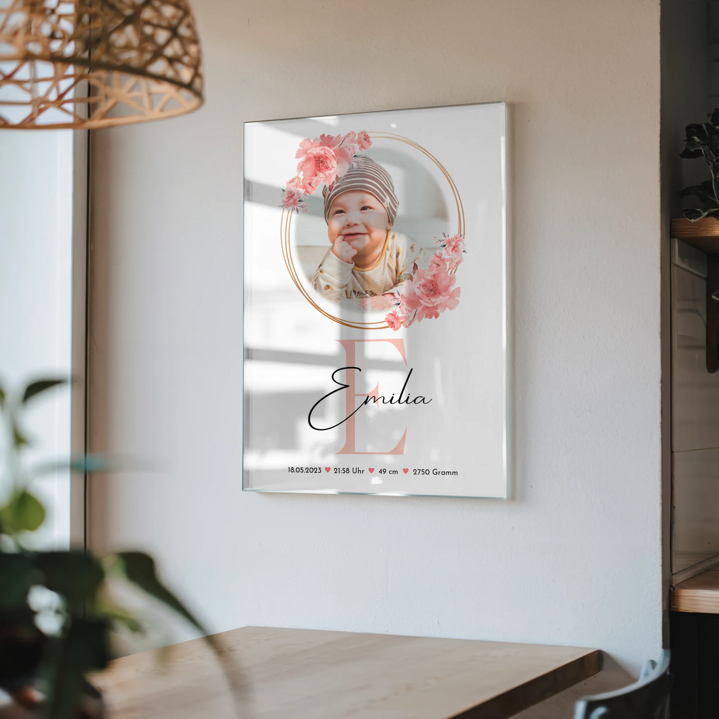 Acryl Bild zur Geburt Baby Mit Foto & Namen, Geburtsdaten Gewicht Größe