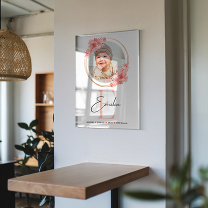 Acryl Bild zur Geburt Baby Mit Foto & Namen, Geburtsdaten Gewicht Größe