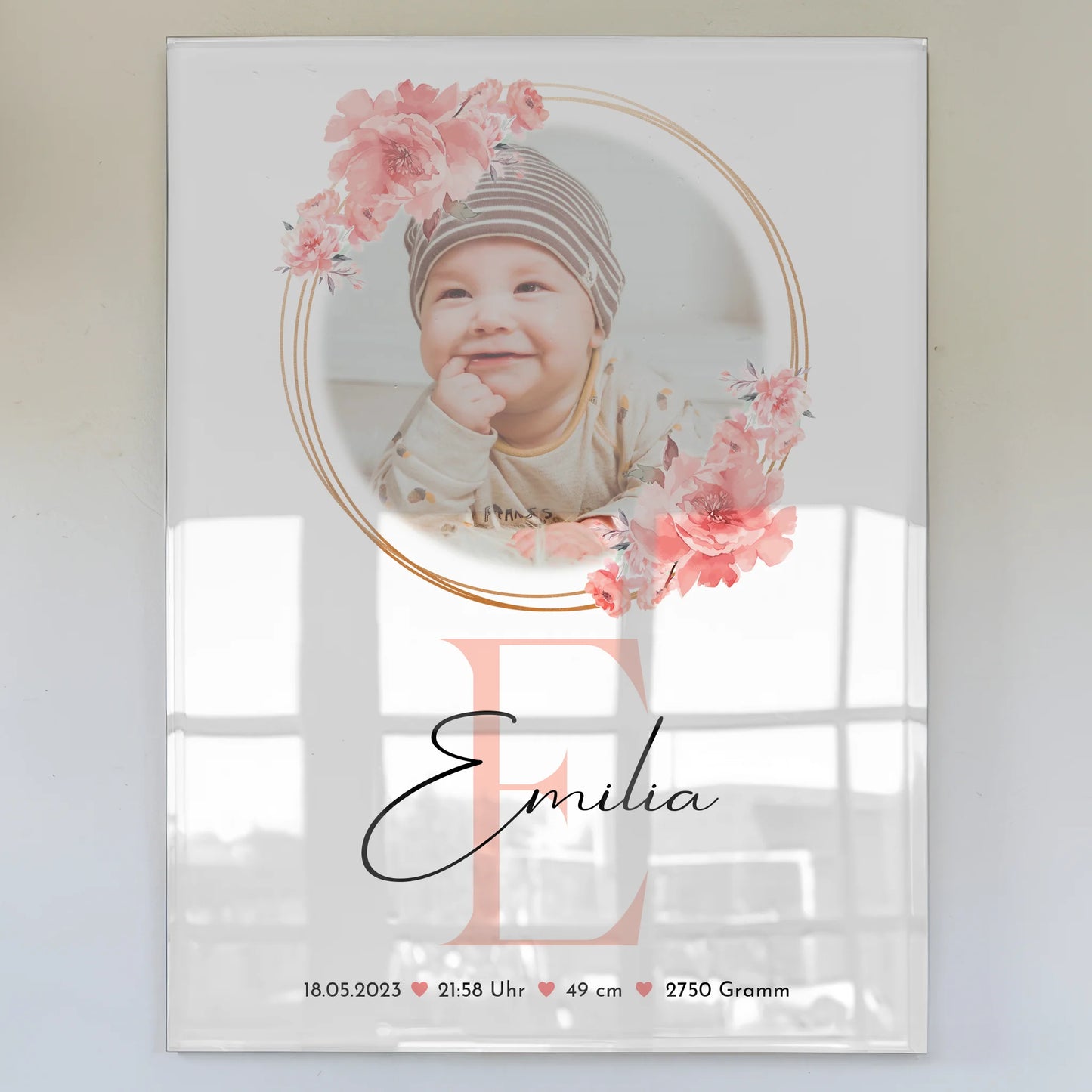 Acryl Bild zur Geburt Baby Mit Foto & Namen, Geburtsdaten Gewicht Größe