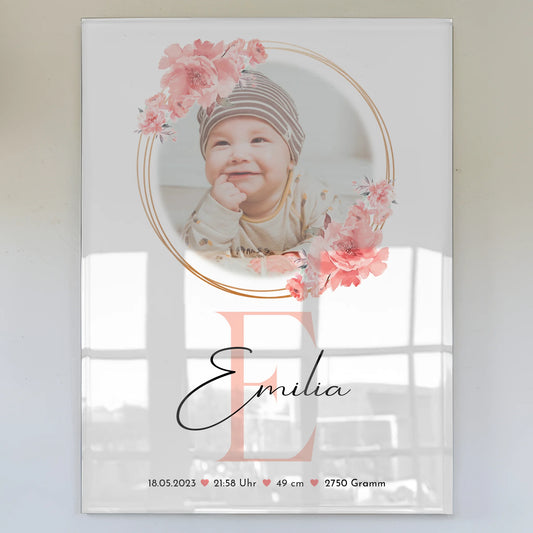 Acryl Bild zur Geburt Baby Mit Foto & Namen, Geburtsdaten Gewicht Größe
