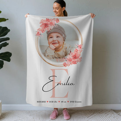 Babydecke Mit Namen personalisiert zur Geburt mit Foto & Geburtsdaten