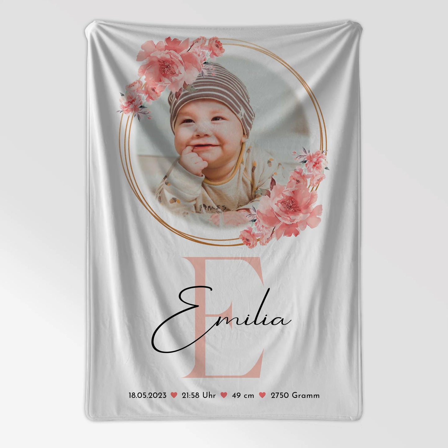 Babydecke Mit Namen personalisiert zur Geburt mit Foto & Geburtsdaten
