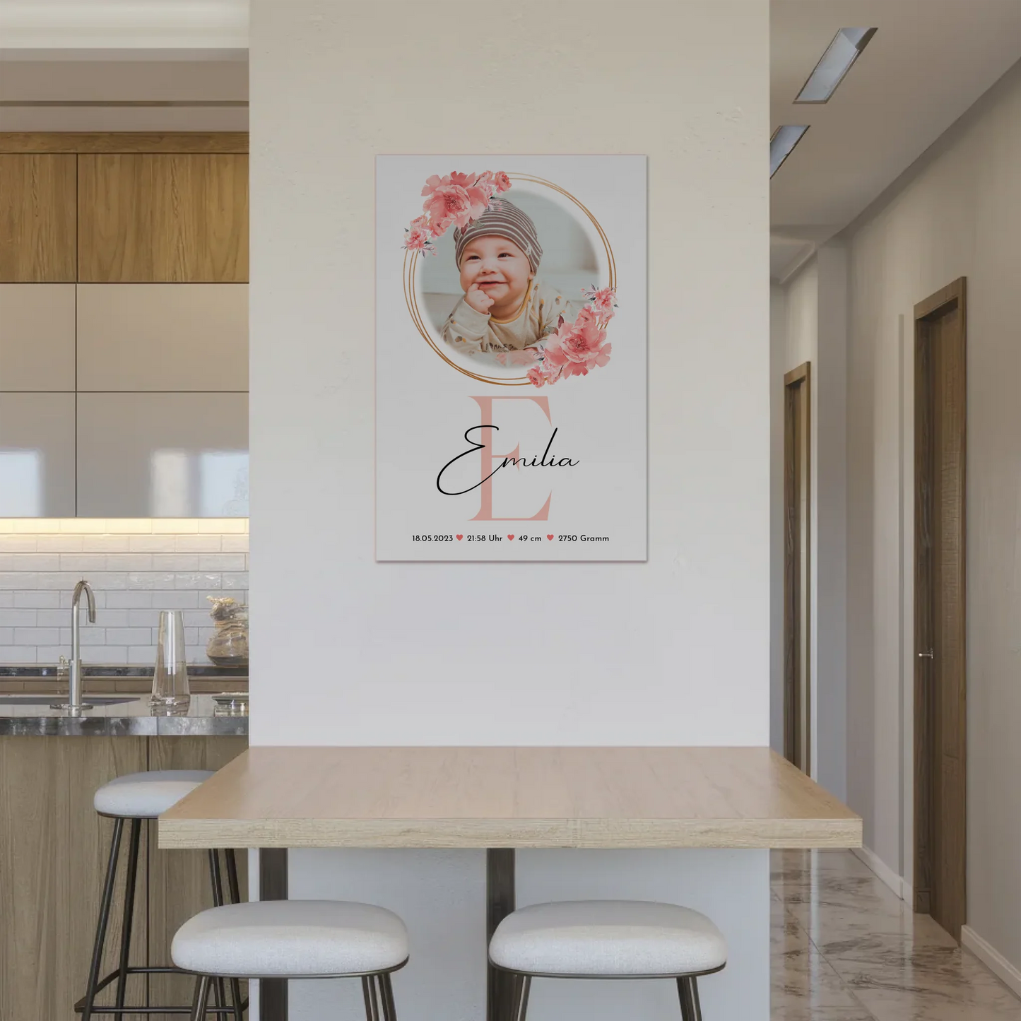 Poster Magnetisch Baby Geburt mit Foto, Initial & Name, Gewicht Datum Uhrzeit