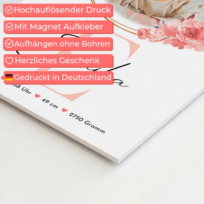 Poster Magnetisch Baby Geburt mit Foto, Initial & Name, Gewicht Datum Uhrzeit